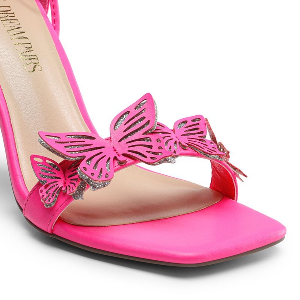 Butterfly Lace Up Stilleto High Heels - HOT PINK-PU - 6